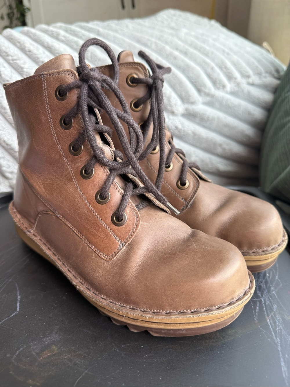Naot Gazania Brown Leather Lace-Up Zip Boots Womens 5 / 36